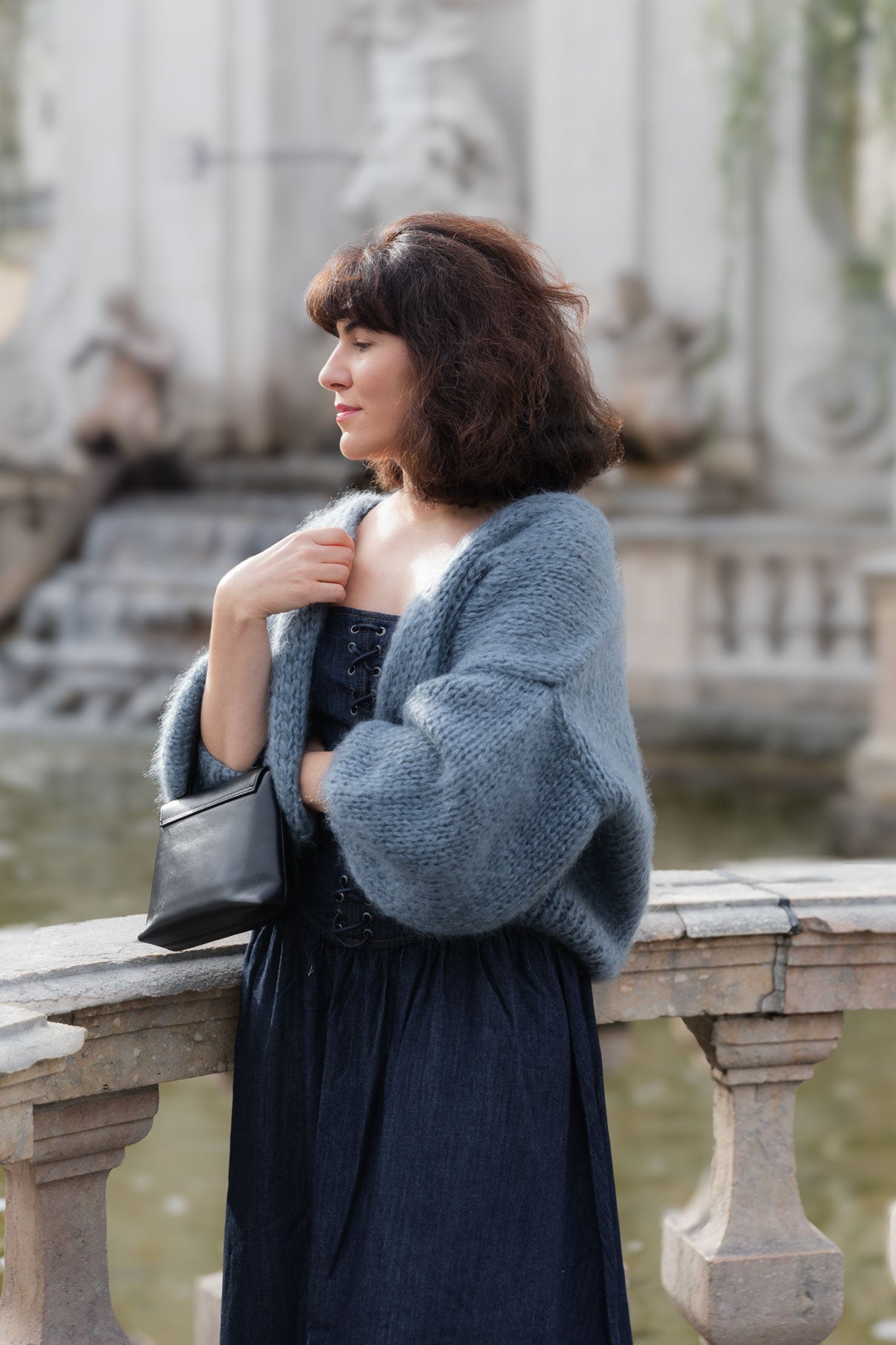 Blue Mohair Cardigan Outfit