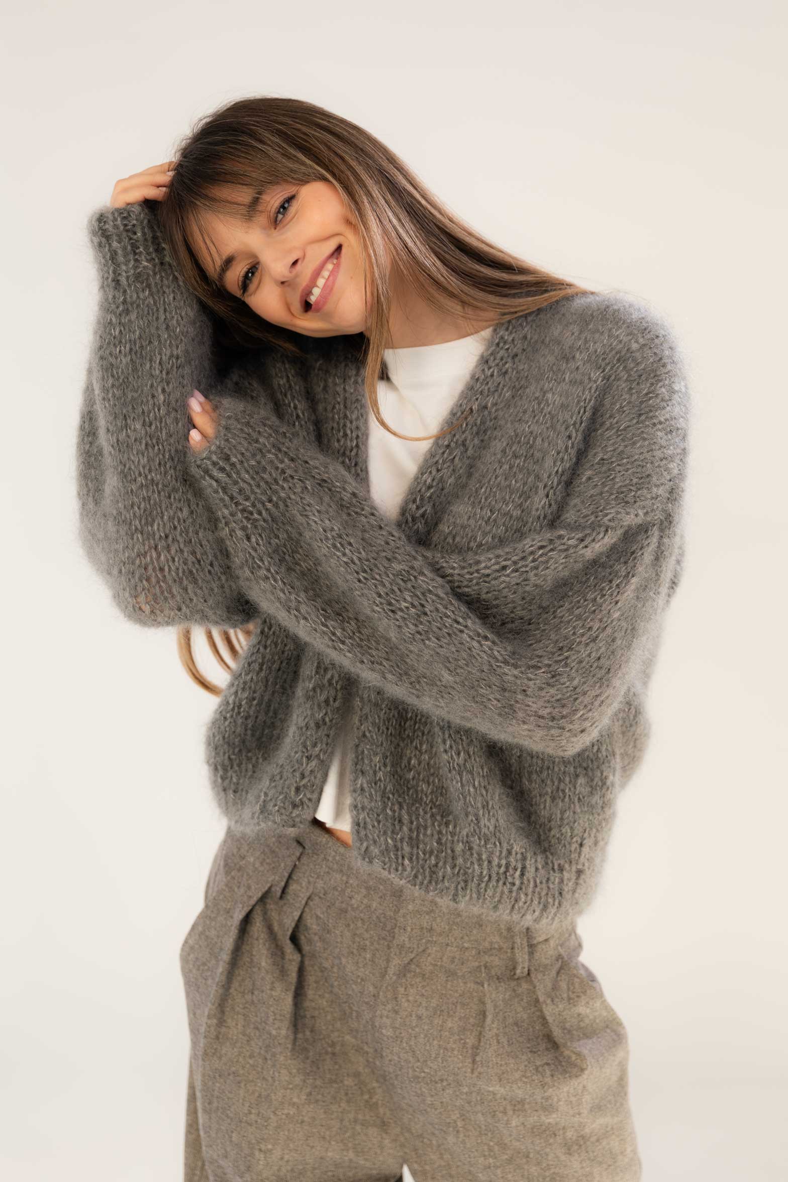 Grey Mohair Cardigan. Handmade, oversized fit, buttonless, elegant style