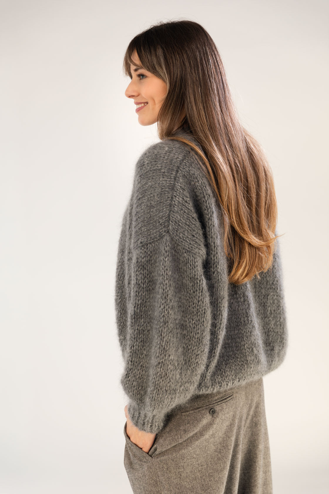 Grey Mohair Cardigan. Handmade, oversized fit, buttonless, elegant style