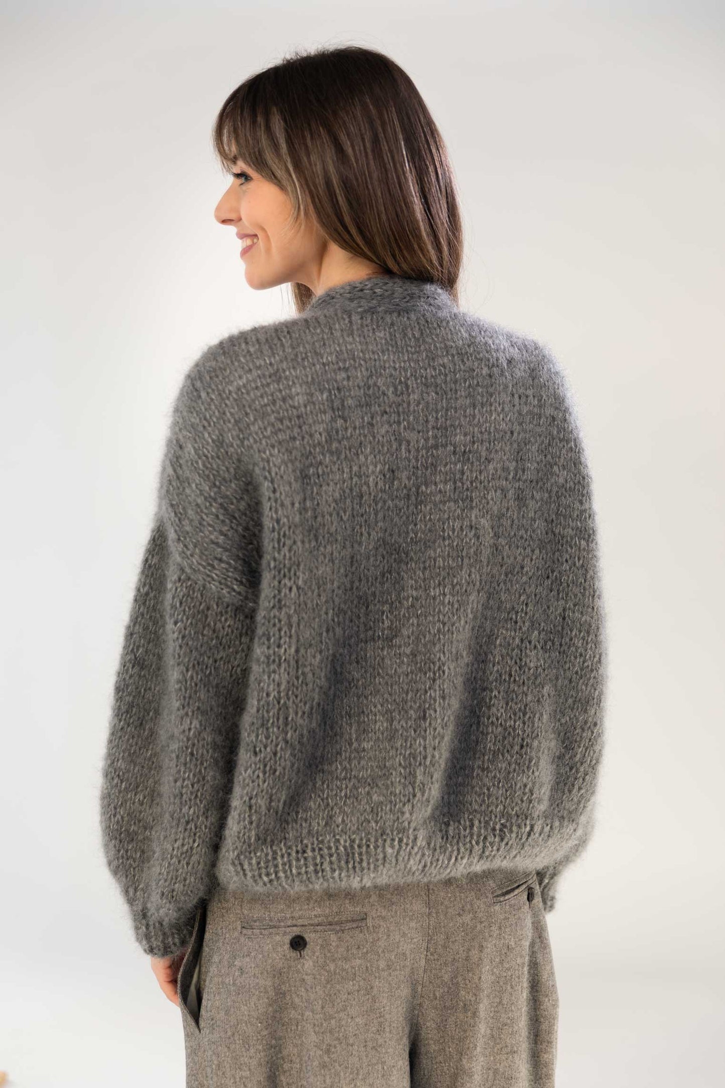 Grey Mohair Cardigan. Handmade, oversized fit, buttonless, elegant style