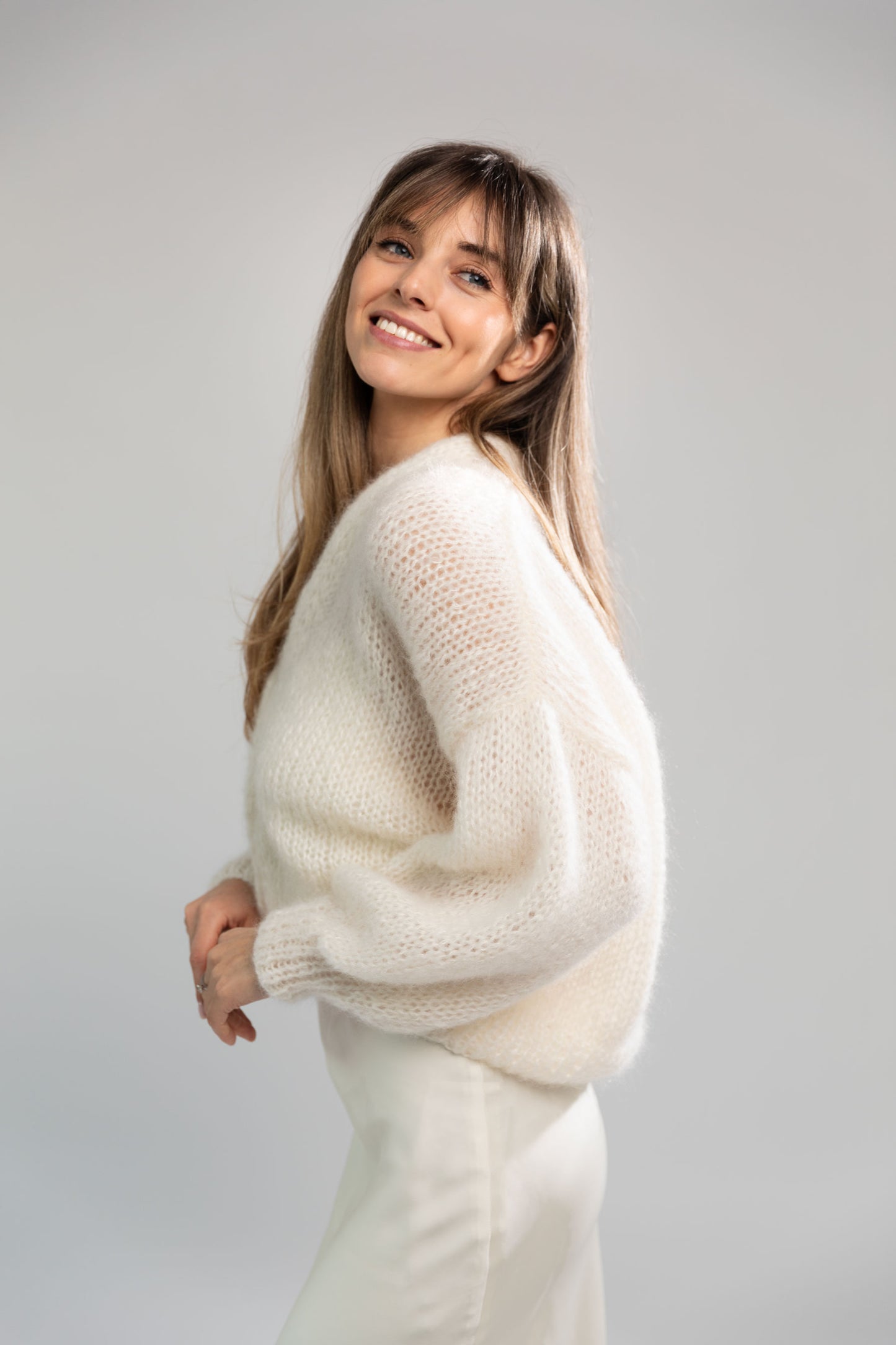 White fluffy mohair cardigan