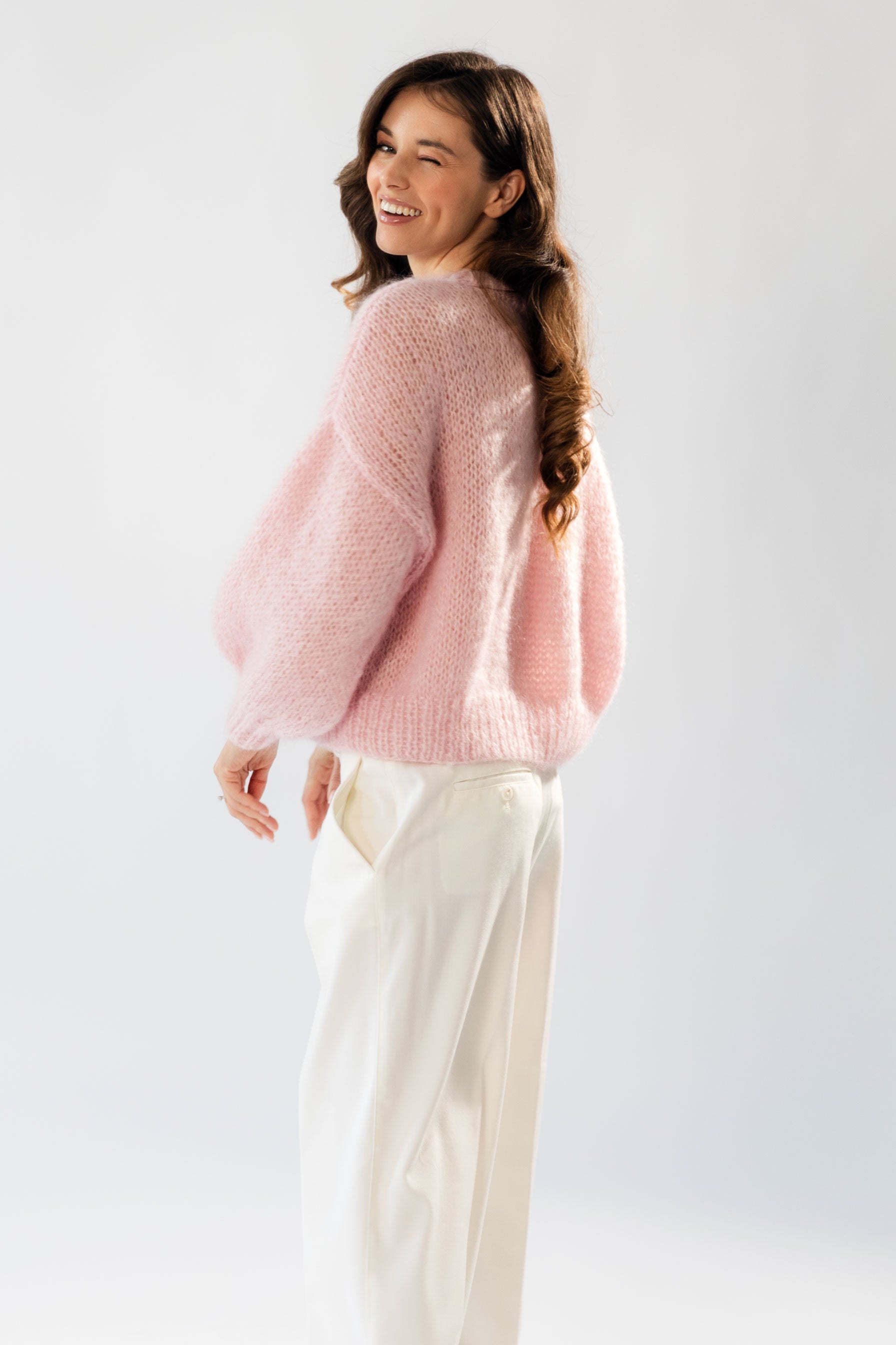 Pink Mohair-Silk Sweater handmade from premium Italian yarn