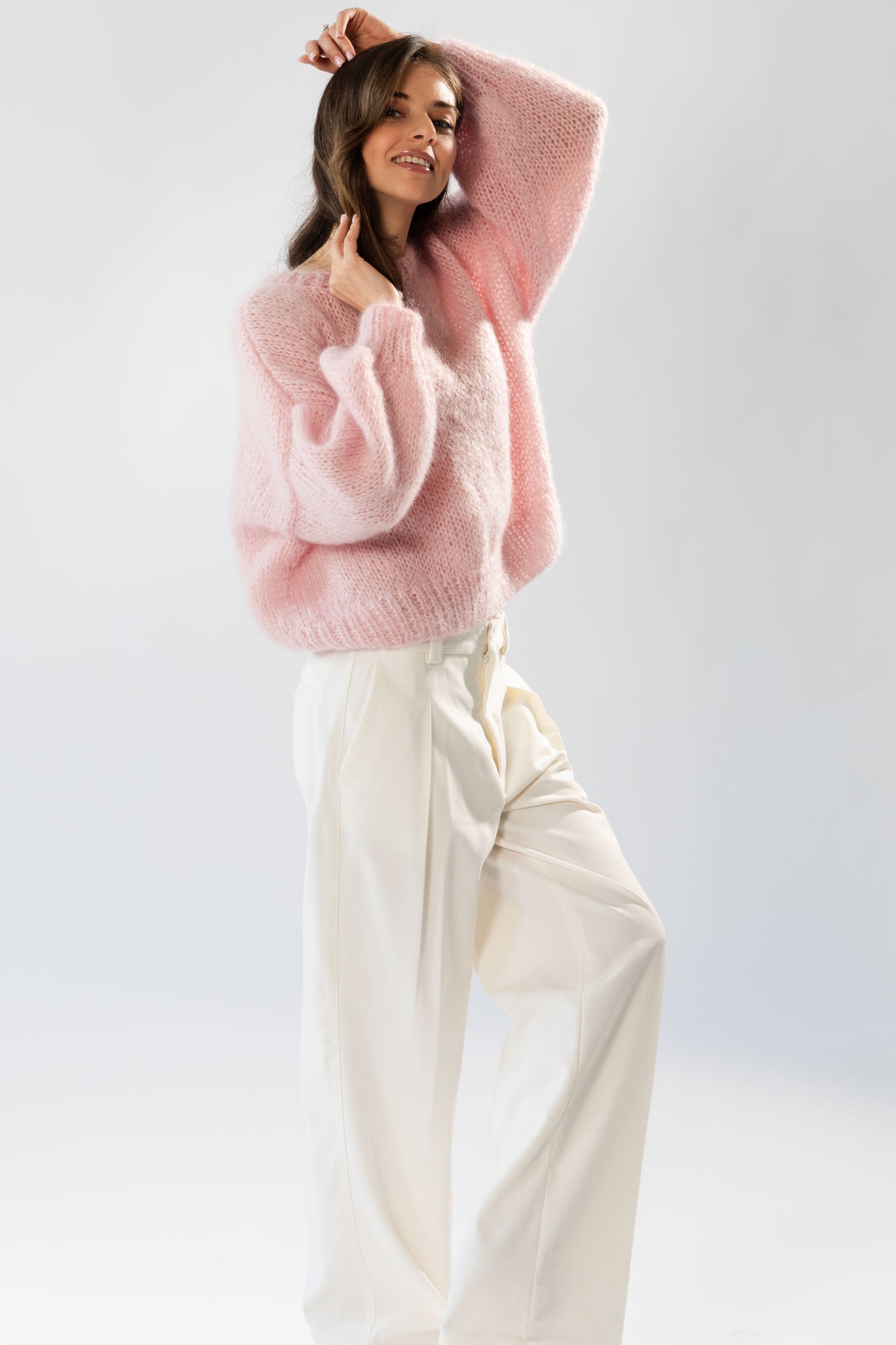 Pink Mohair-Silk Sweater handmade from premium Italian yarn
