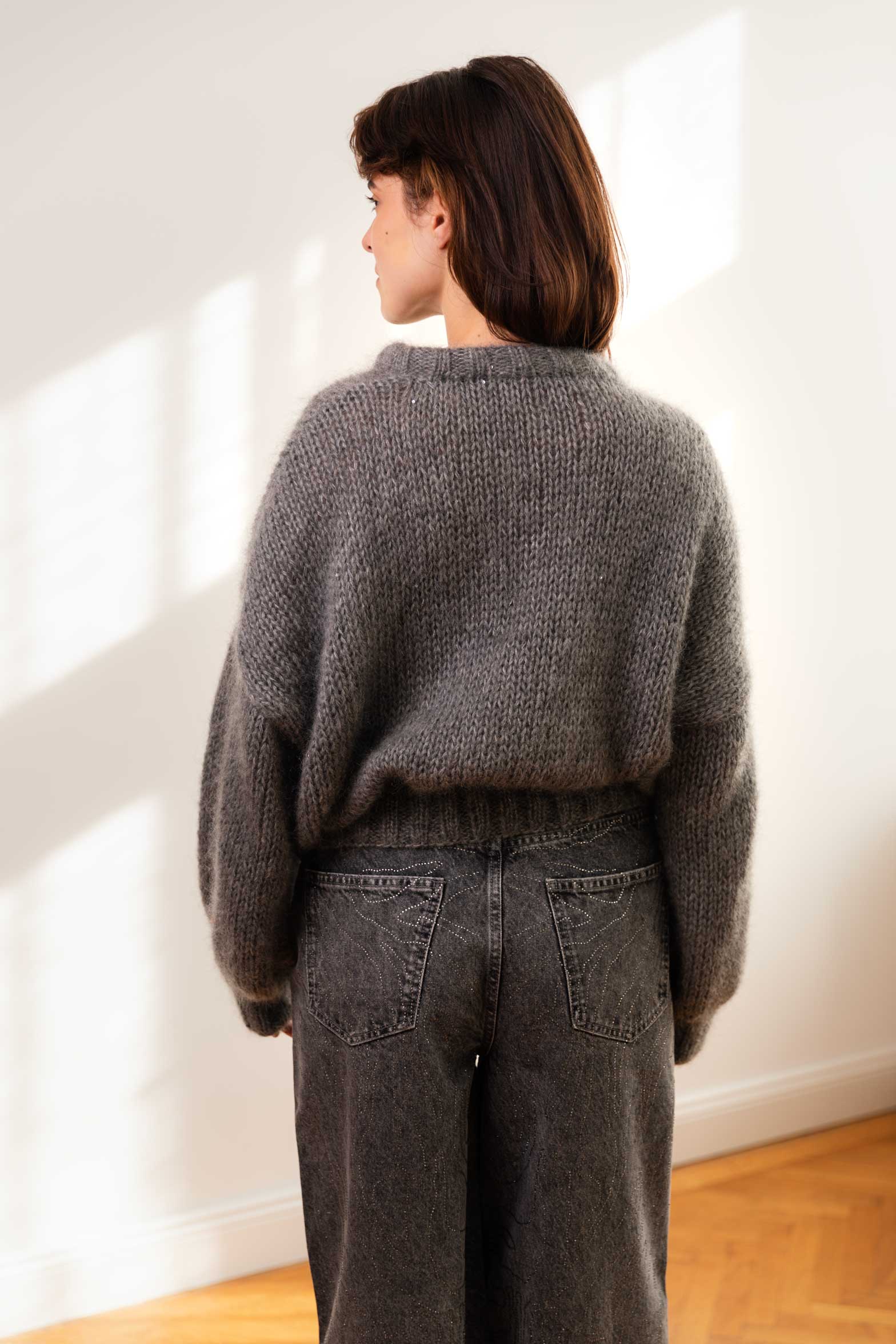 Grey Mohair Sweater With Sequins