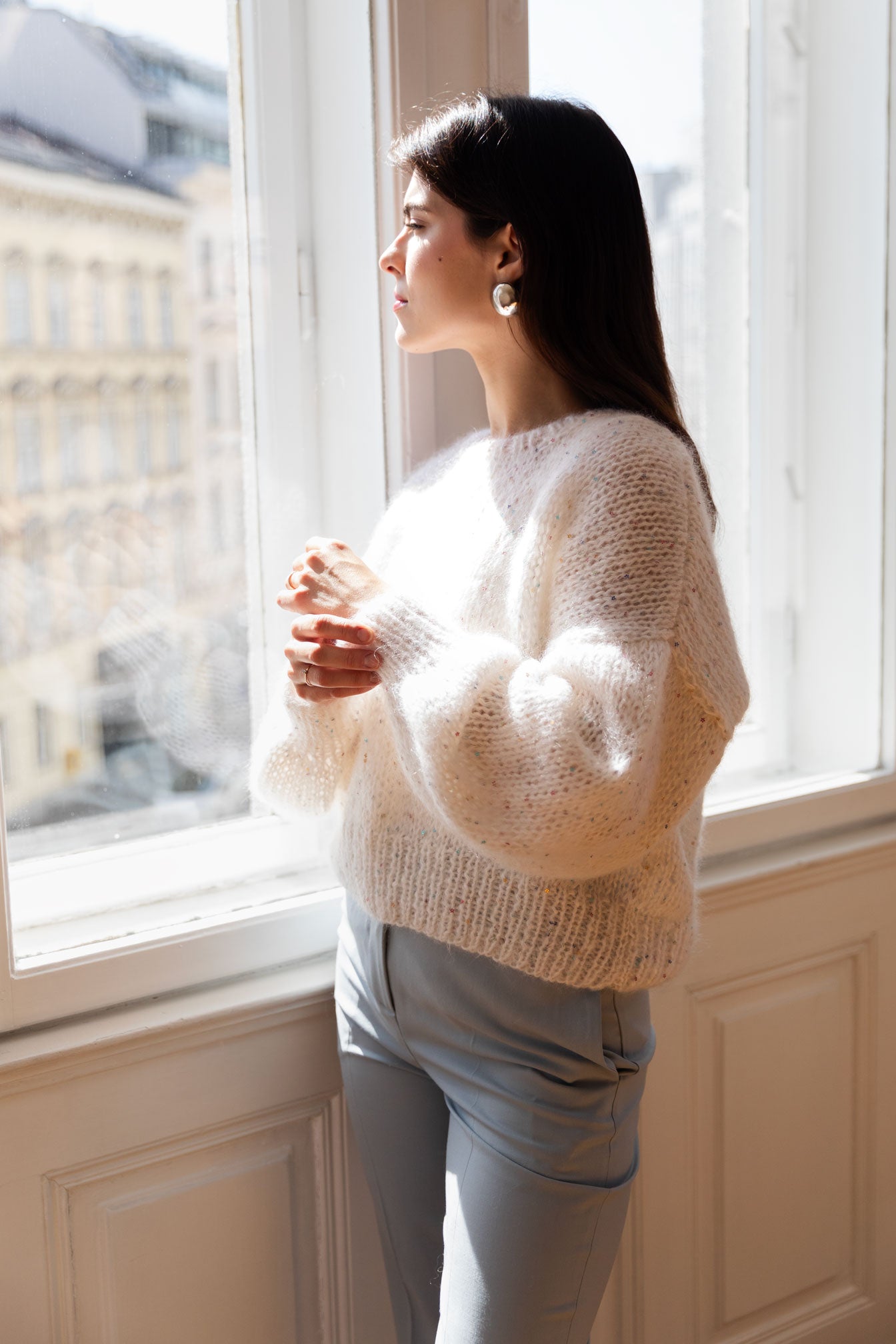 Sequins mohair sweater - white