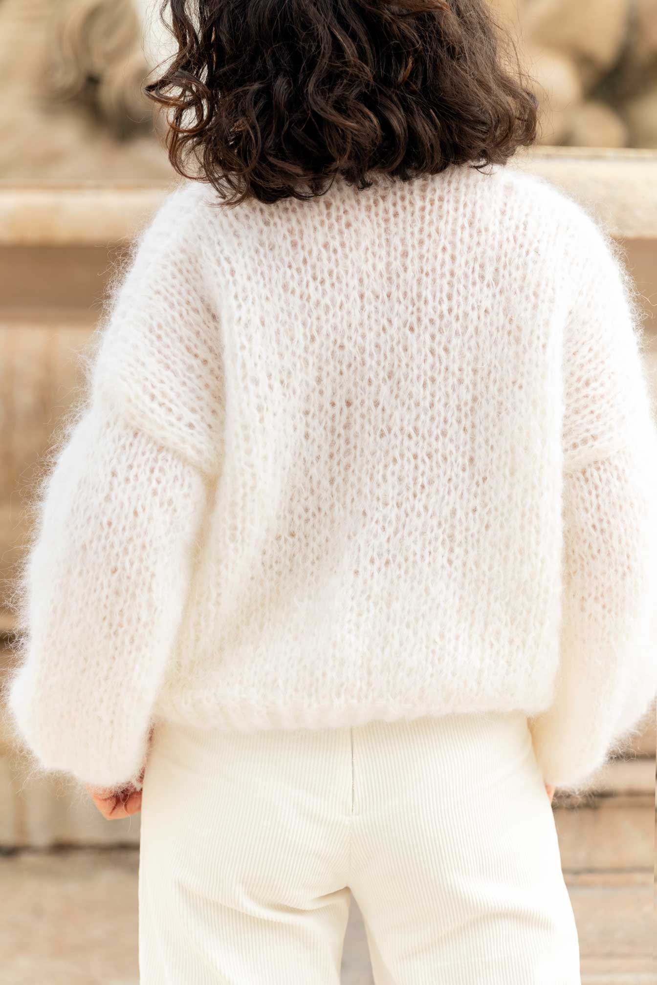 white mohair bomber cardigan