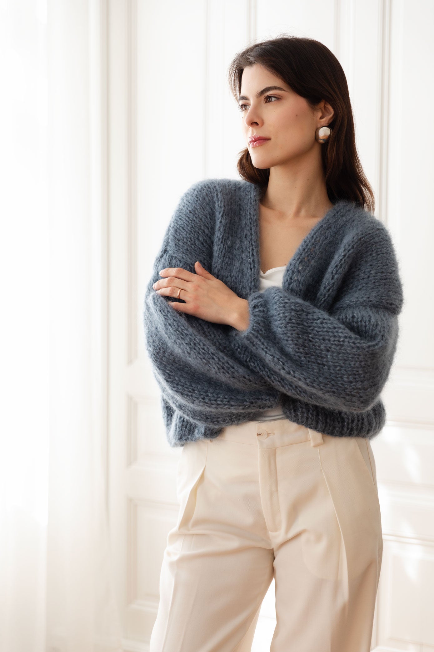 Blue Mohair Bomber Cardigan