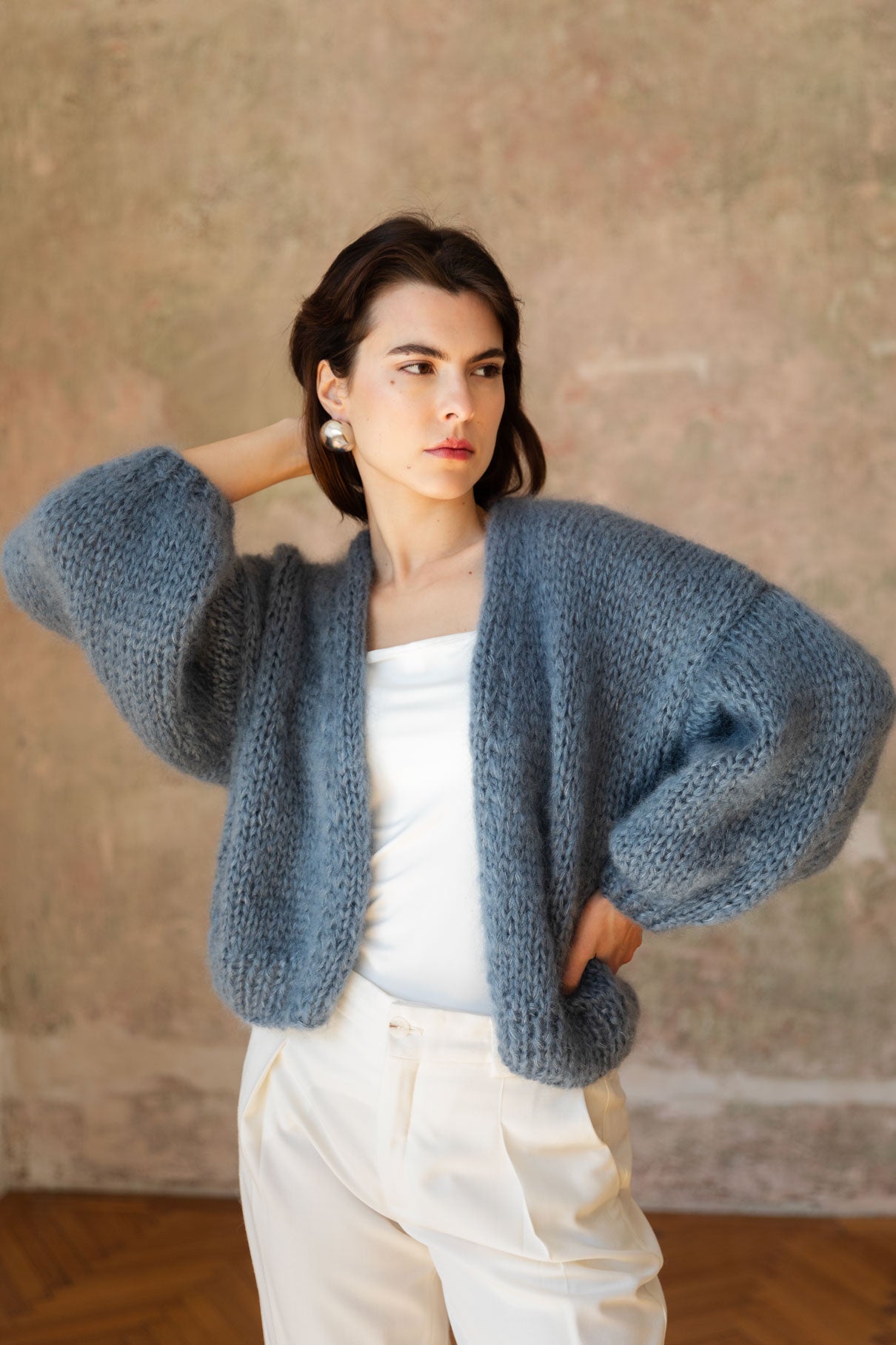 Blue Mohair Bomber Cardigan