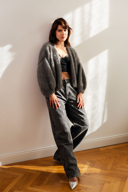 Grey Mohair Bomber Cardigan