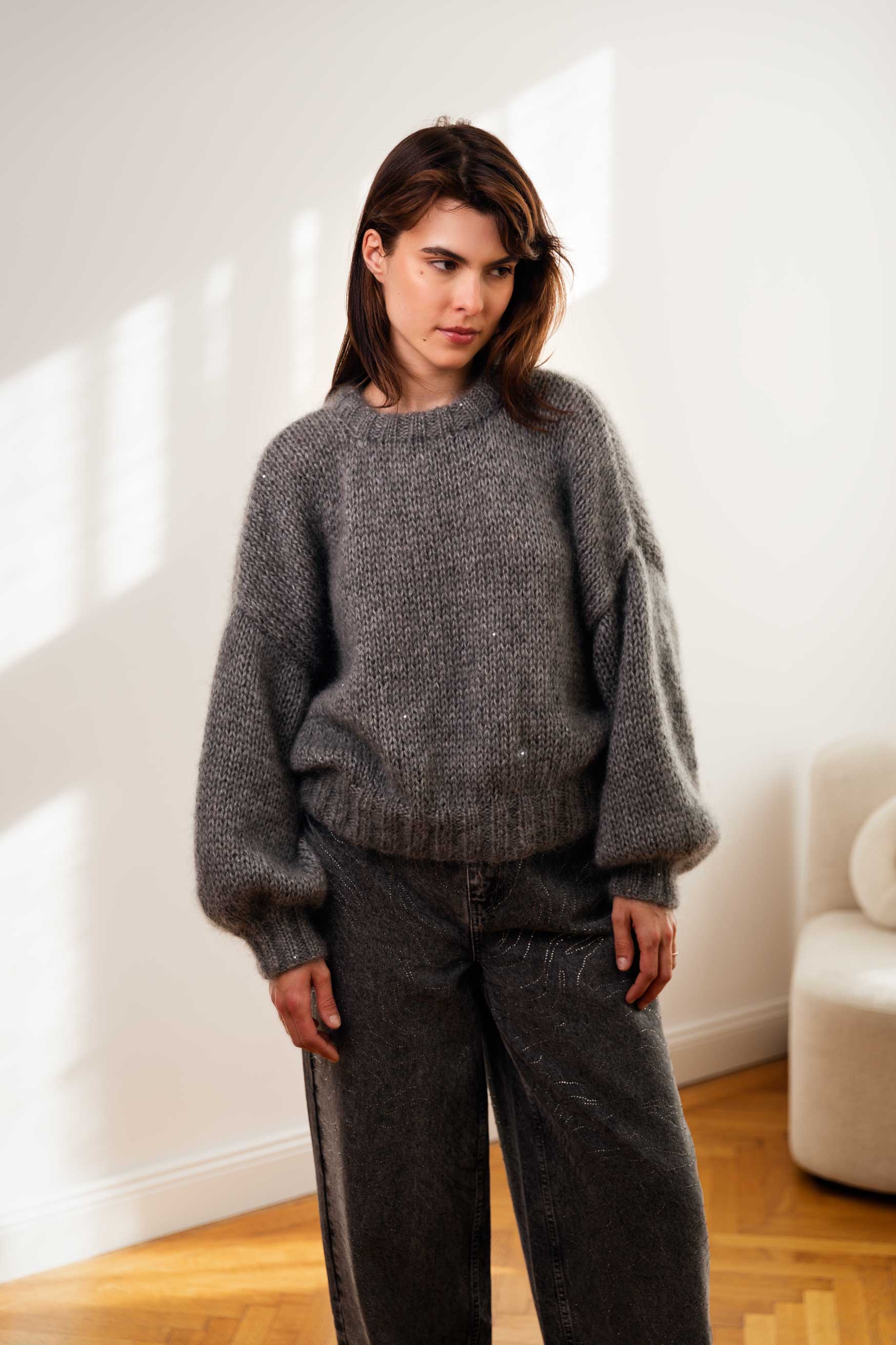 Mohair Sweater With Sequins In Grey