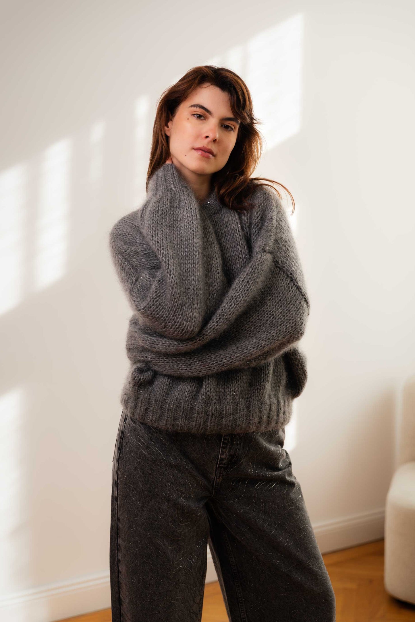 Mohair Sweater With Sequins In Grey