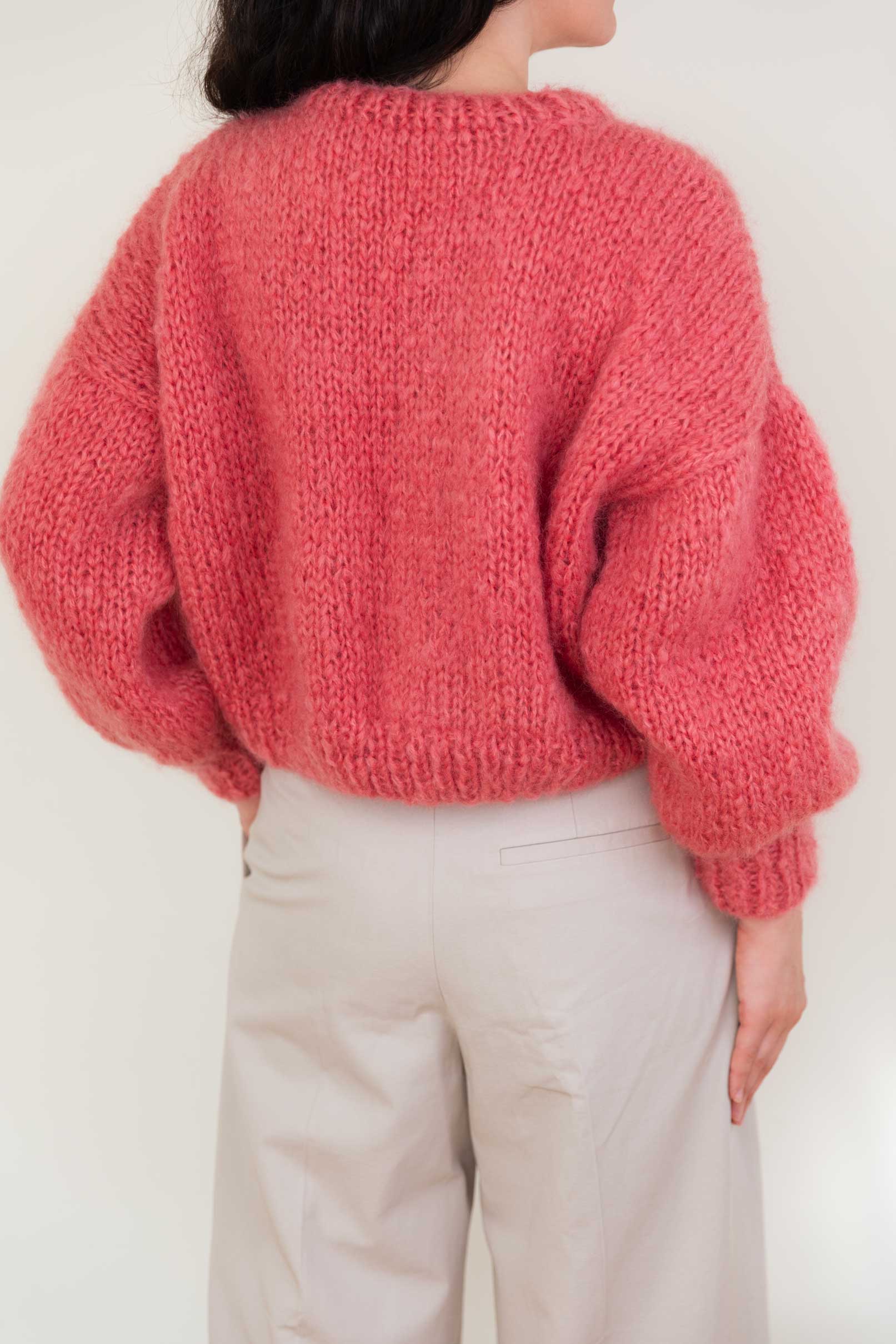 Pink Mohair and Organic wool sweater, oversized fit and a boxy shape.