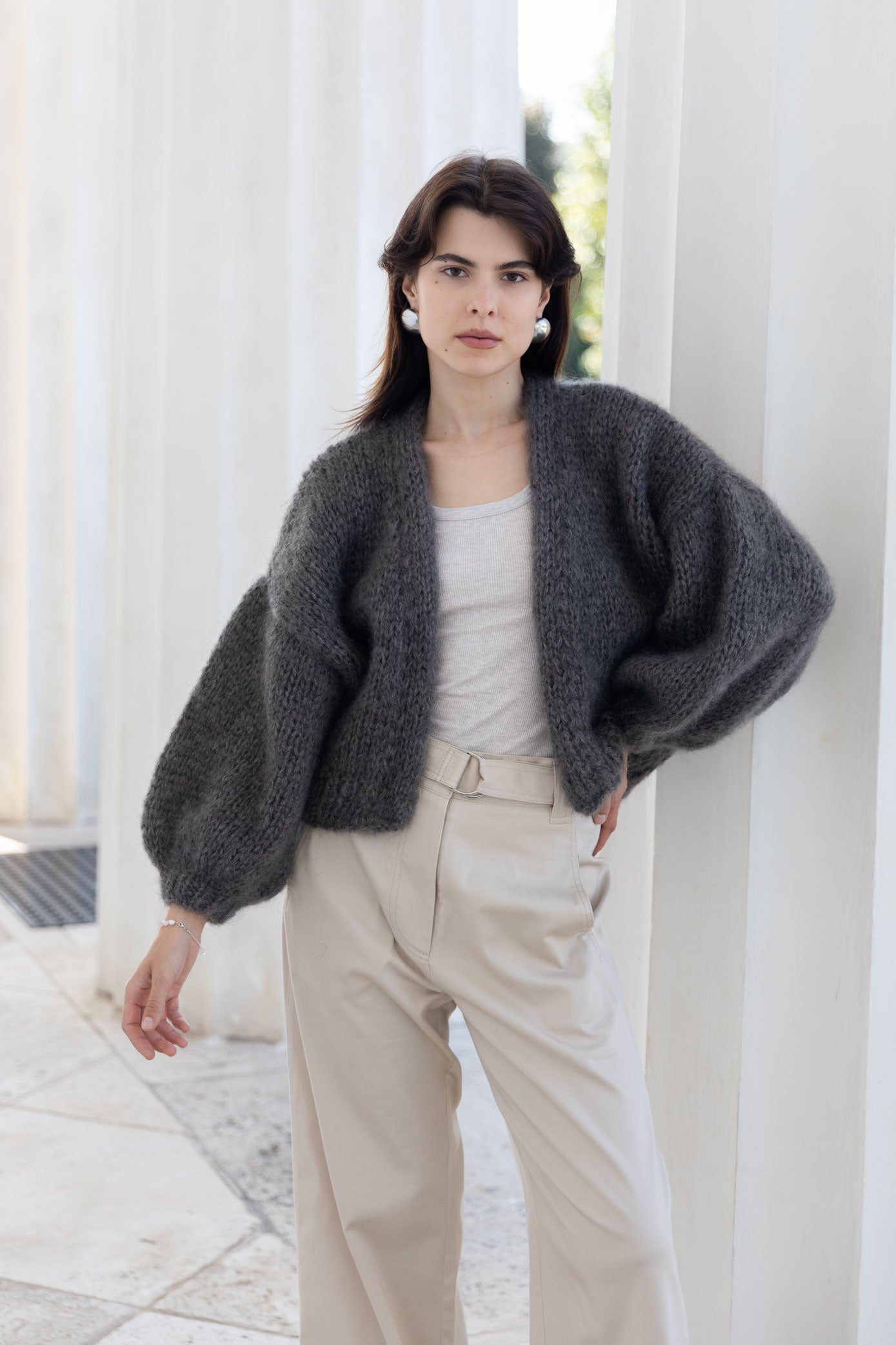 Mohair Bomber Cardigan - Deep Brown