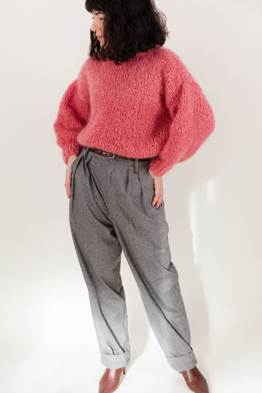 Mohair and wool sweater, boxy shape, oversized fit, in a blush pink color.