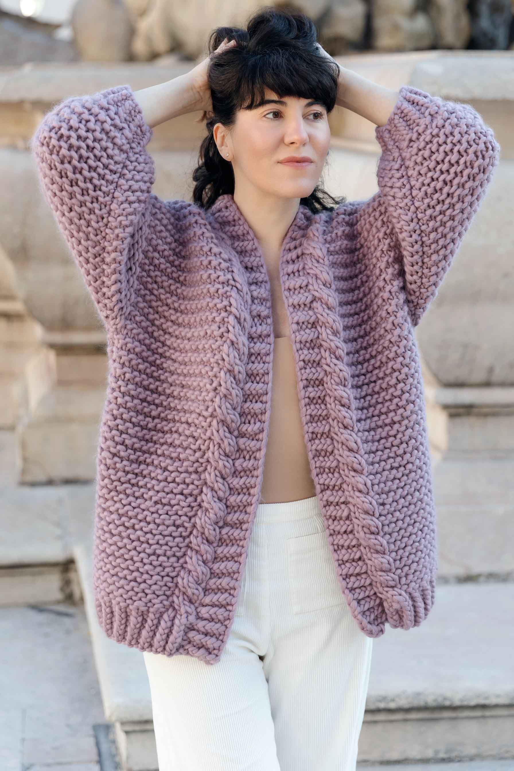Handmade cable knit wool cardigan coat | Onika-Knitwear – onika